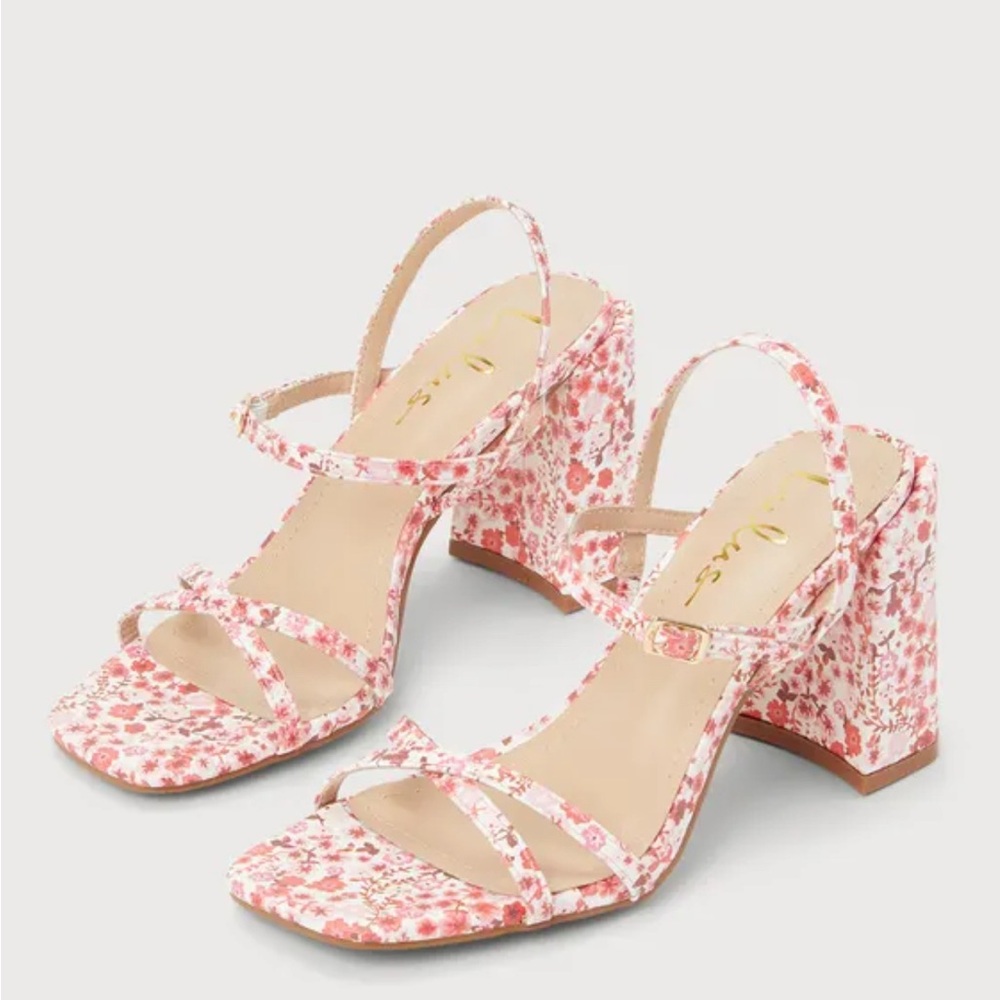 Lulu's Pink Floral Block Heels - Picture 2 of 6